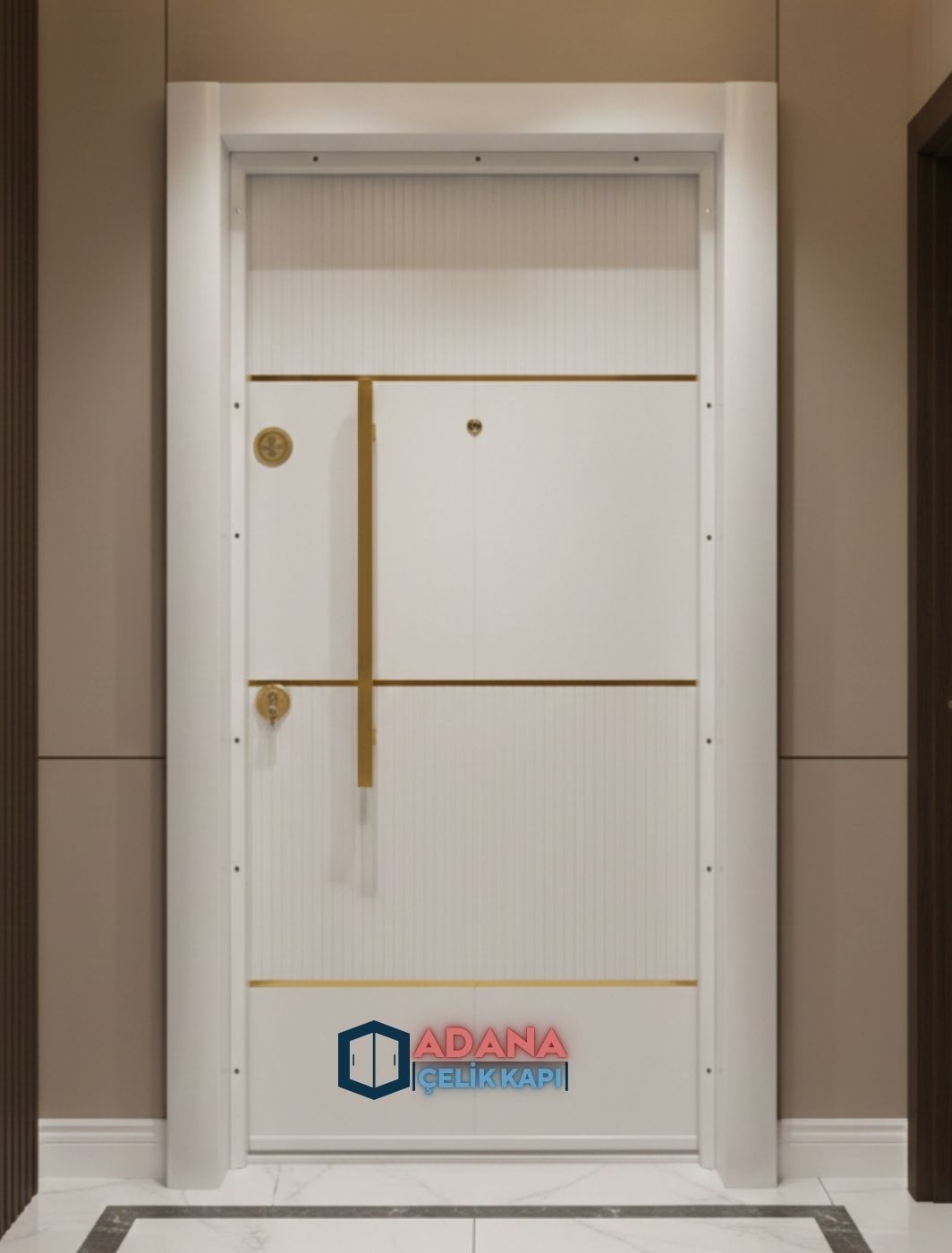 Adana Çelik Kapı Modelleri AÇK 1010 Lüks Beyaz Gold