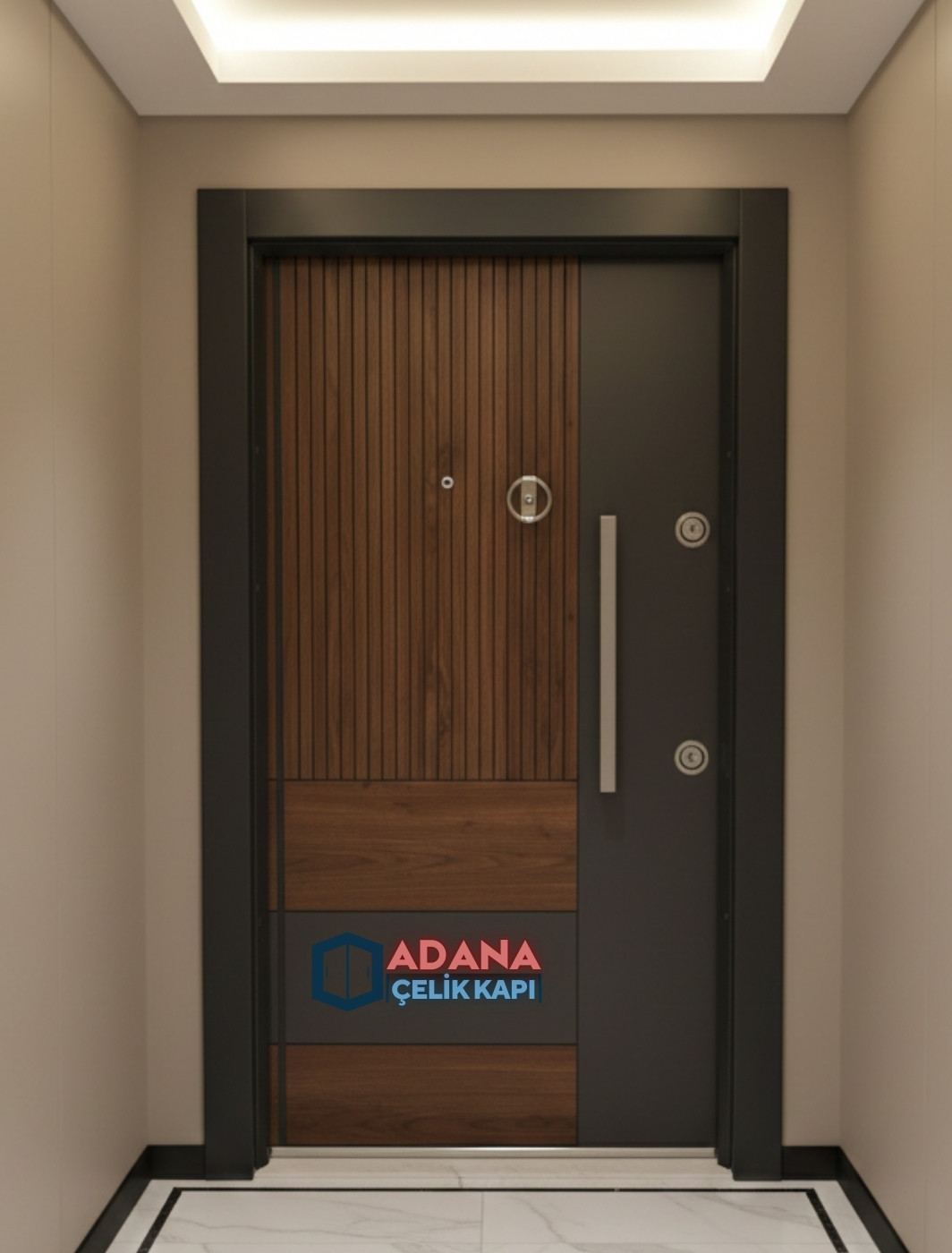 AÇK-1204 modern desenli lüks laminoks yüzey çelik kapı modeli