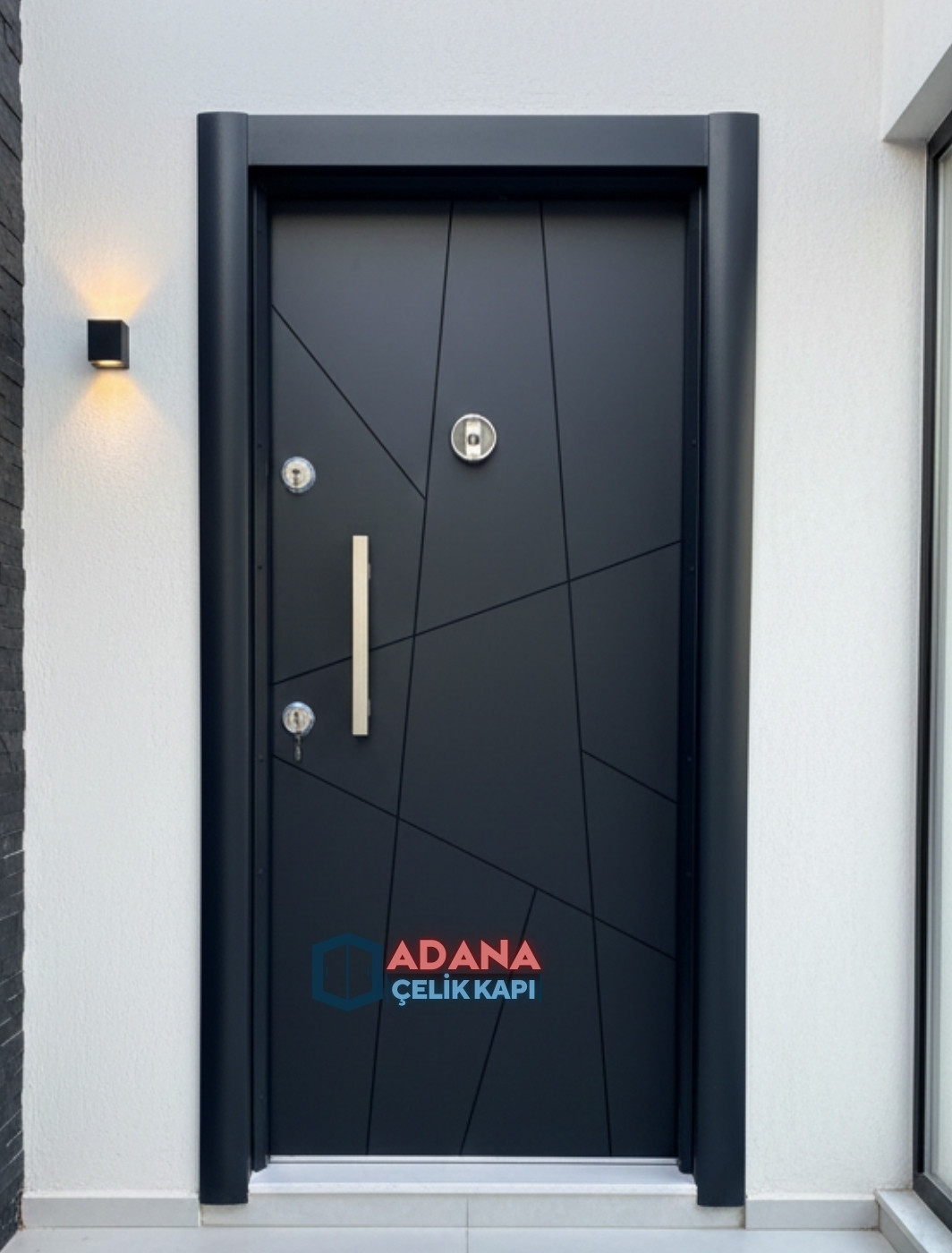 AÇK-1205 antrasit ve ahşap desenli modern laminoks çelik kapı modeli