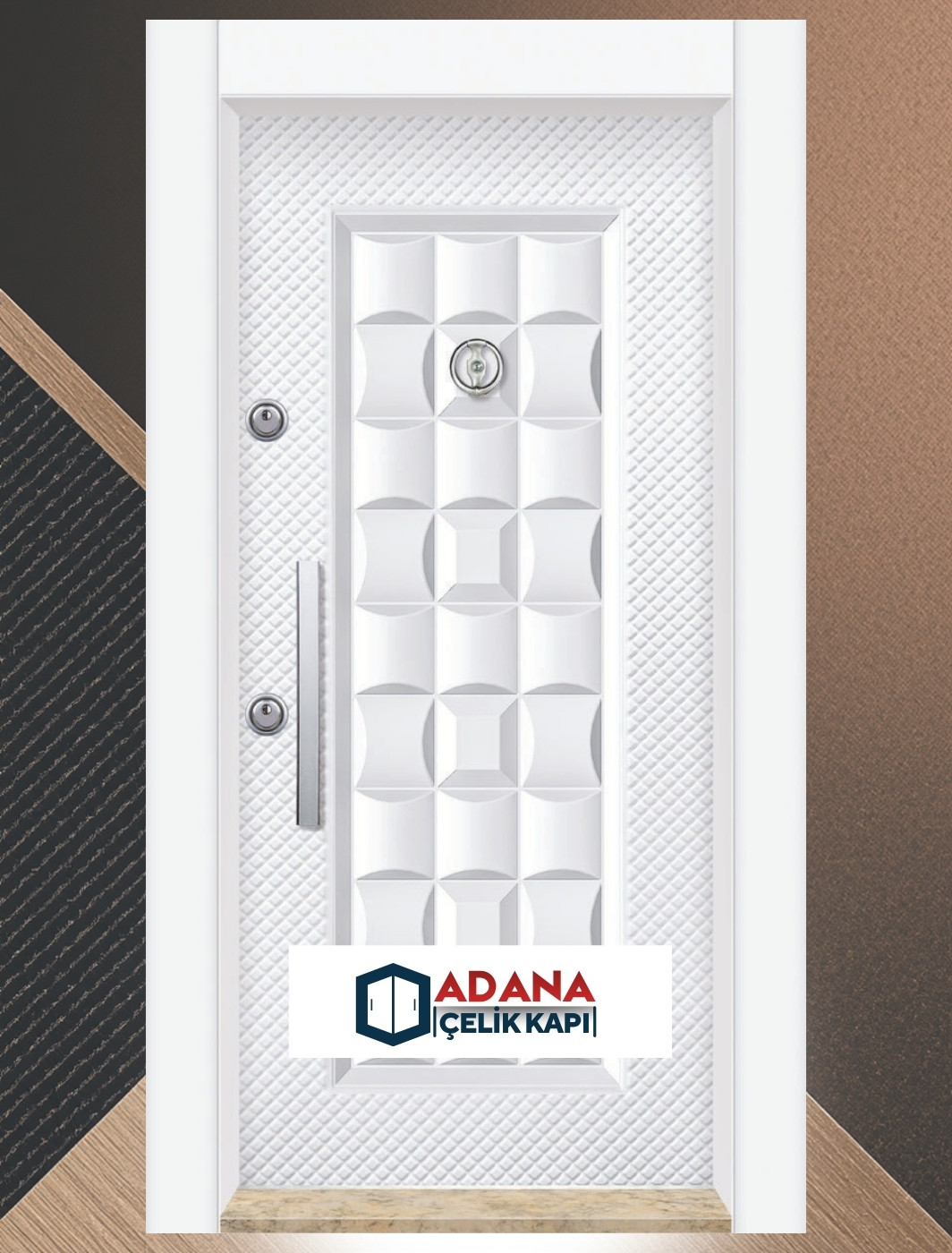 AÇK-2003 antrasit sac panel geometrik desenli modern çelik kapı modeli