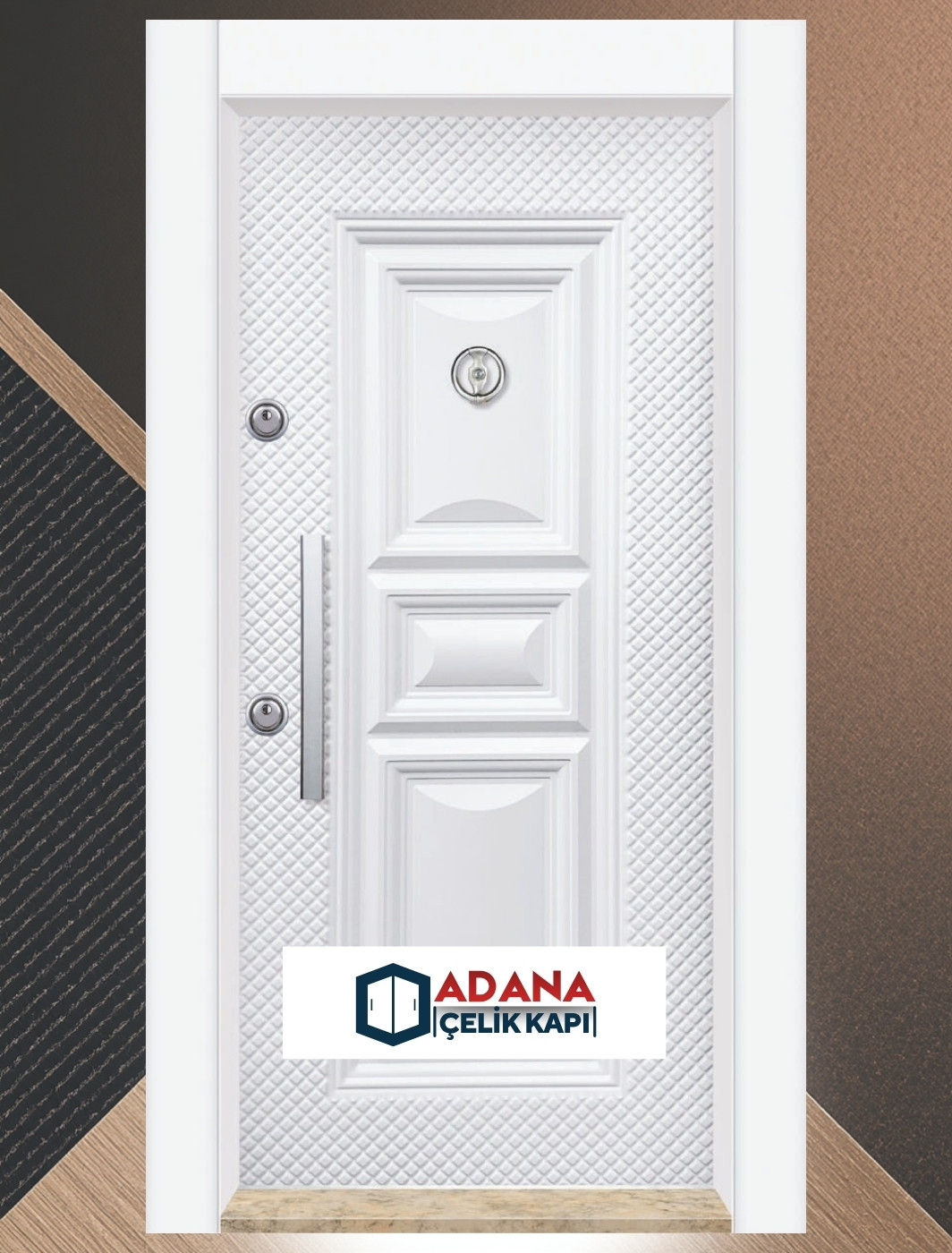 AÇK-2005 antrasit sac panel dikey şeritli modern çelik kapı modeli