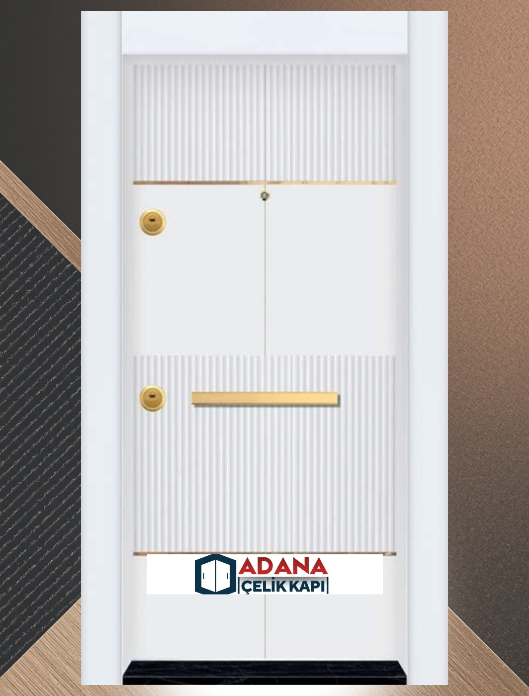AÇK-1010 antrasit PVC kaplama yatay çizgili modern çelik kapı modeli - Adana Çelik Kapı İmalatı