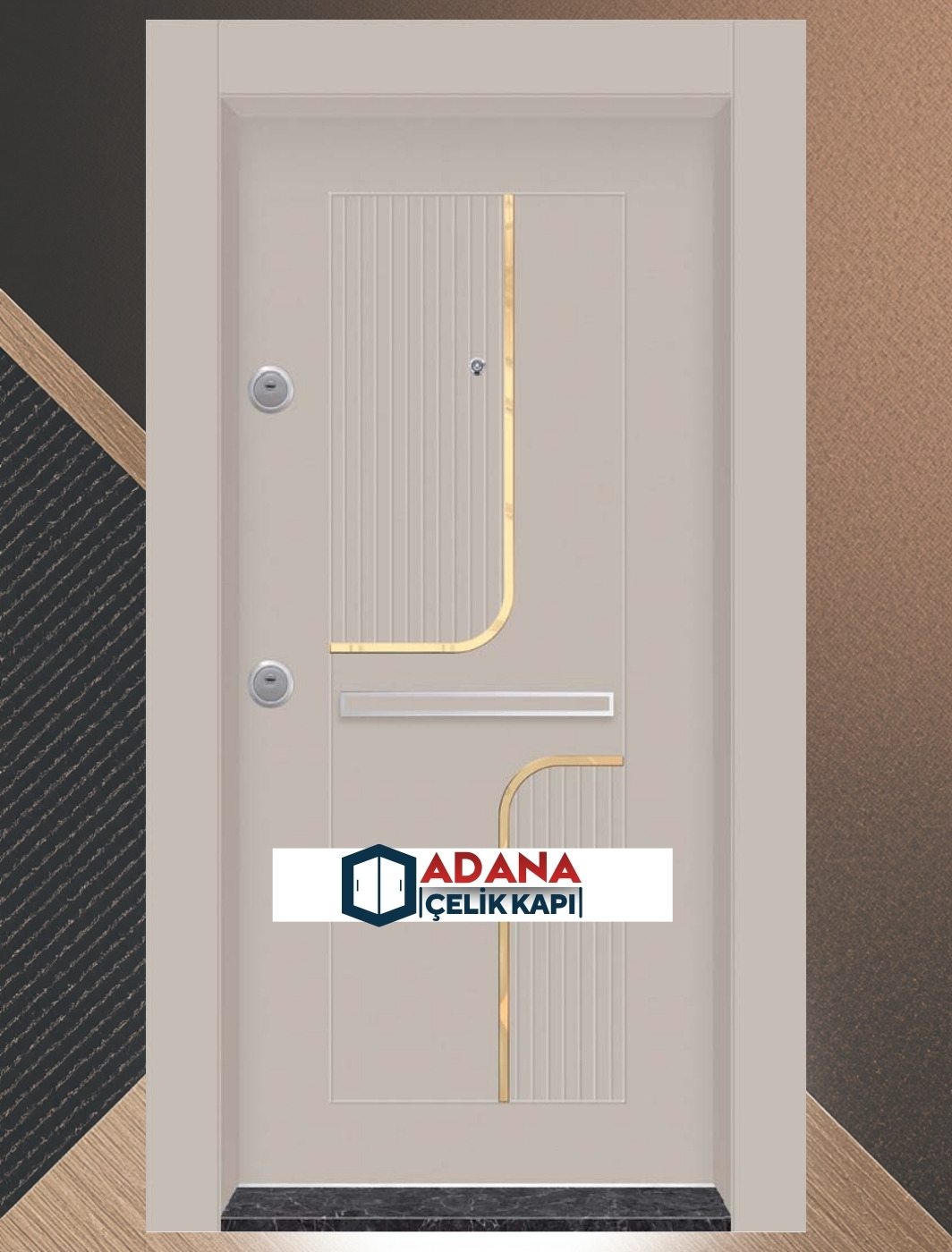 AÇK-1011 antrasit PVC kaplama dikey çizgili modern çelik kapı modeli - Adana Çelik Kapı İmalatı