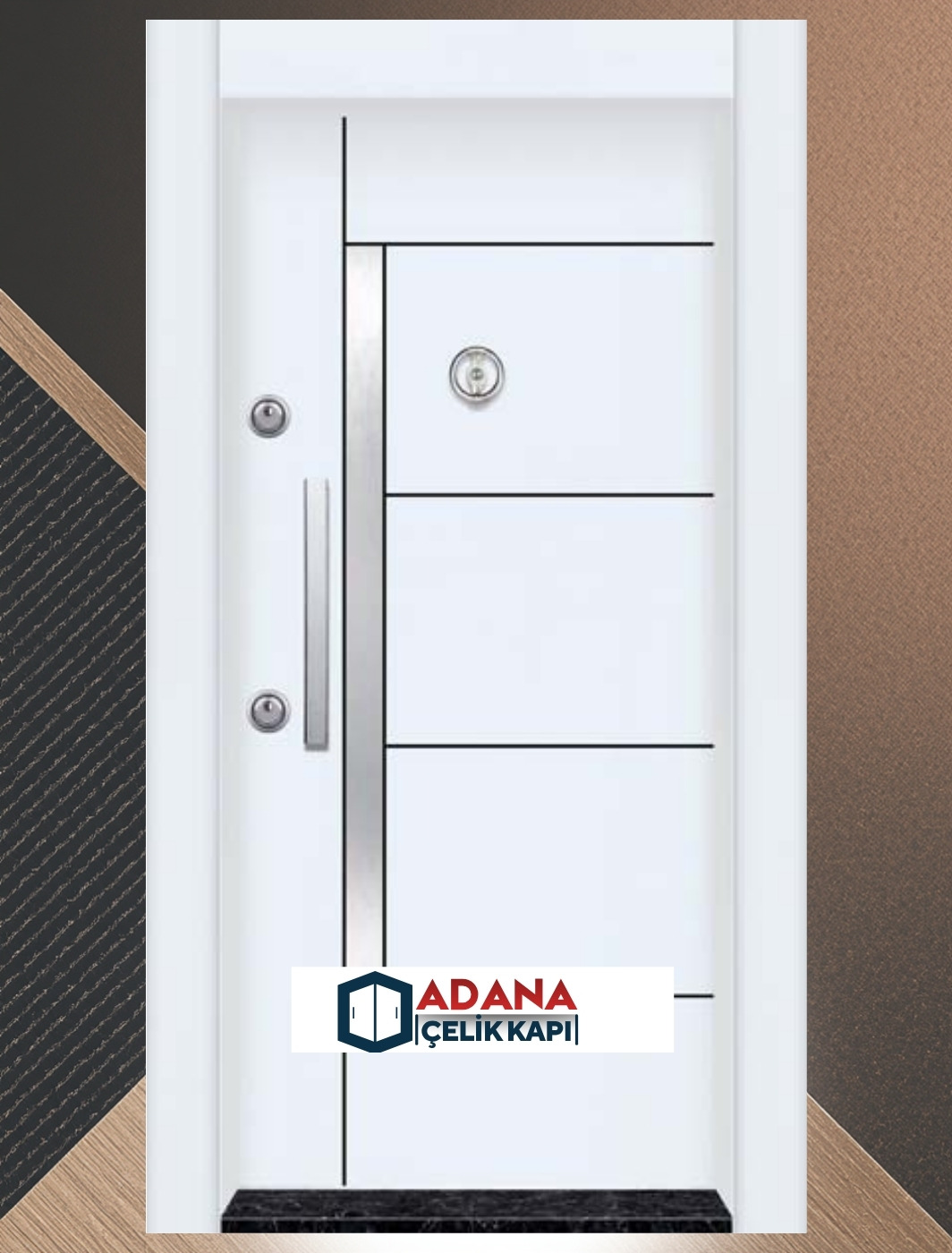 AÇK-1508 antrasit laminoks asimetrik krom şeritli modern çelik kapı modeli