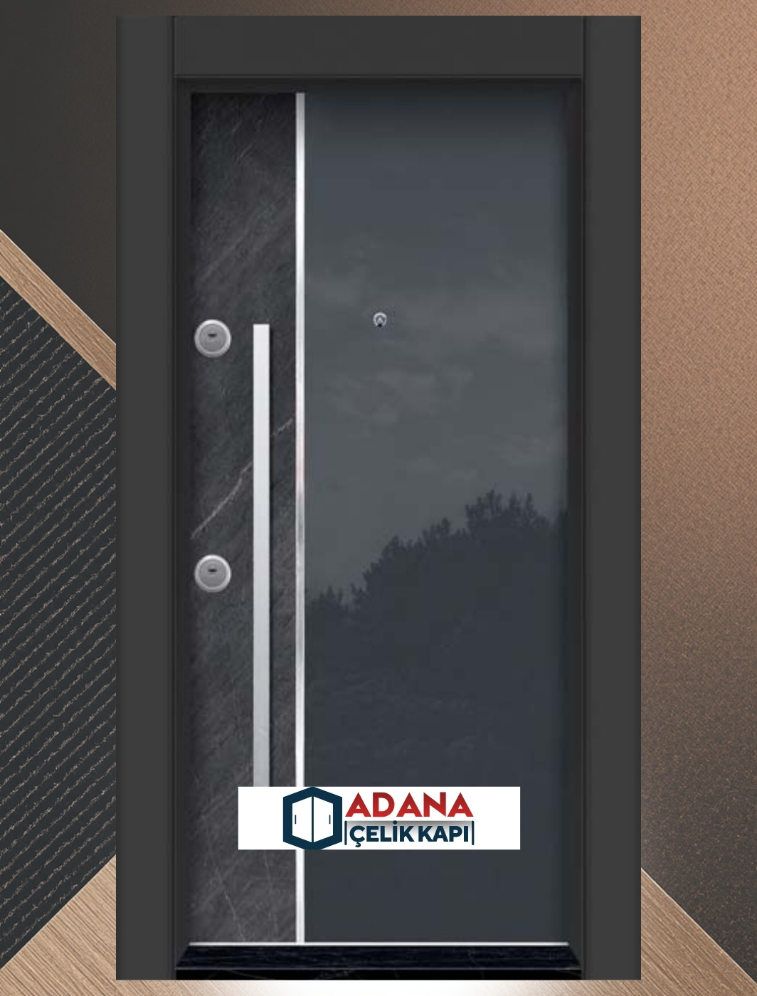 AÇK-2022 antrasit İtalyan sıva dokulu modern PVC kaplama lüks çelik kapı