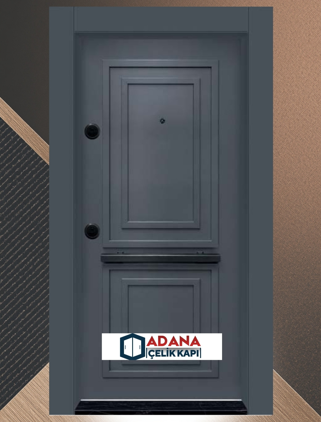 AÇK-2023 antrasit İtalyan sıva dokulu modern PVC kaplama lüks çelik kapı