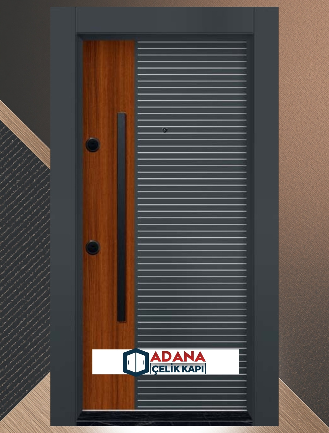 AÇK-2101 antrasit kompozit panel dış mekana dayanıklı modern çelik kapı modeli