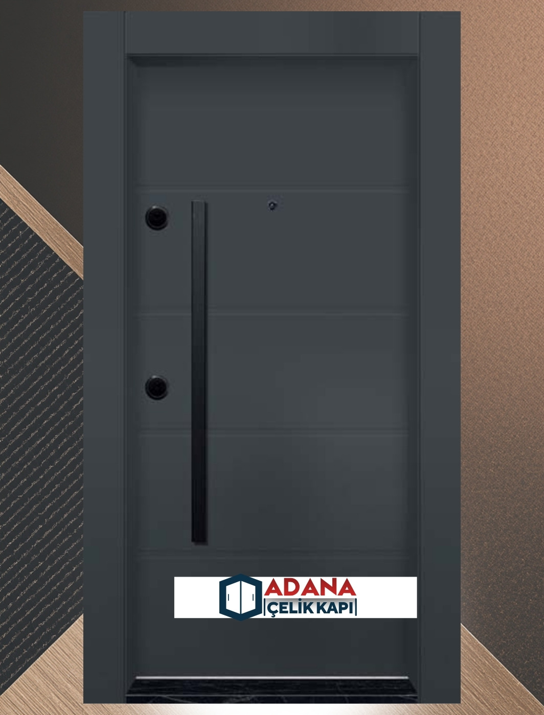 AÇK-2101 antrasit kompozit panel yatay şeritli modern dış mekan çelik kapı modeli