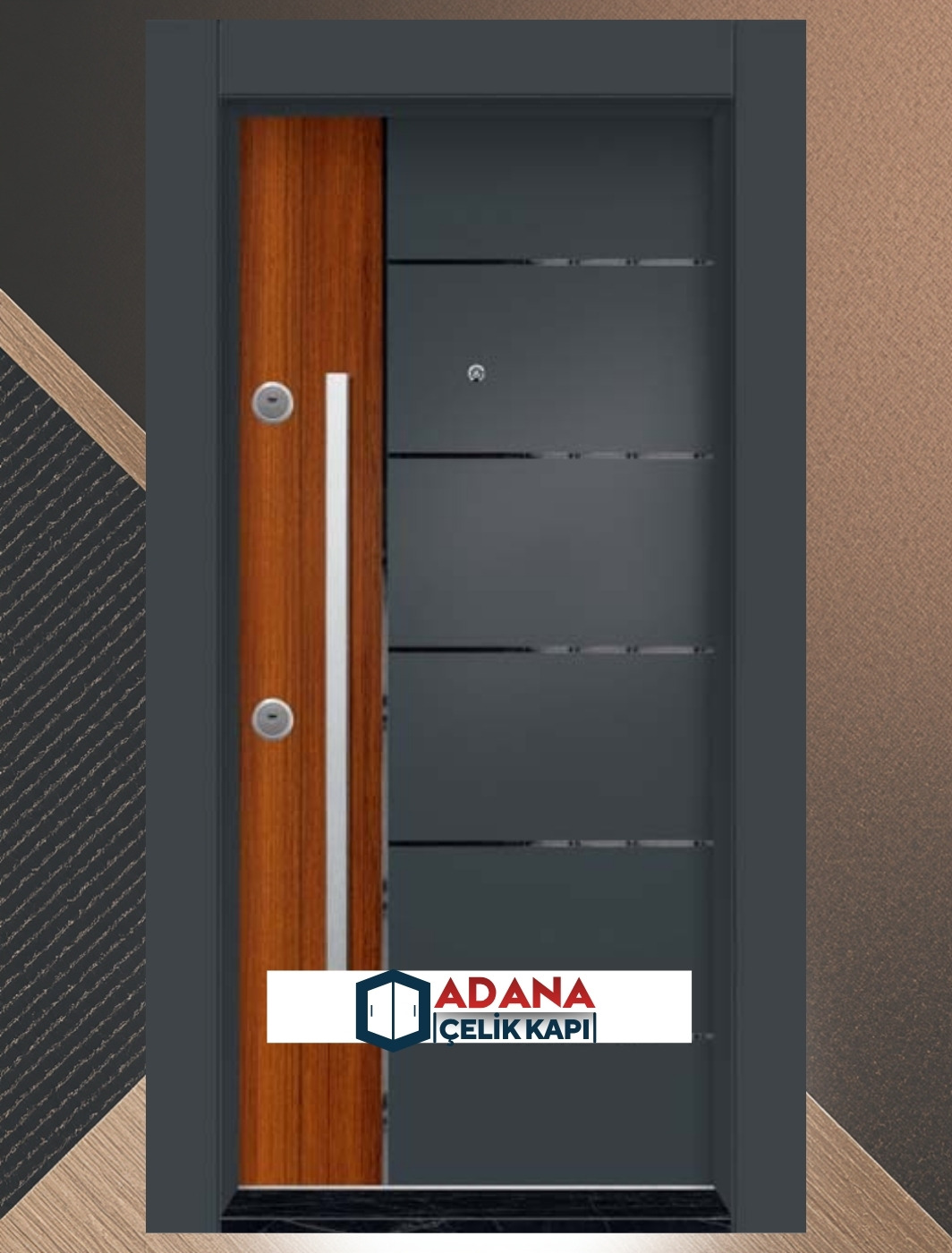 AÇK-2106 antrasit kompozit panel dikey fugalı modern dış mekan villa kapısı modeli